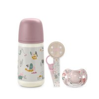 SUAVINEX Sada láhev 270ml + dudlík fyziologický 0/6m + klip Walk