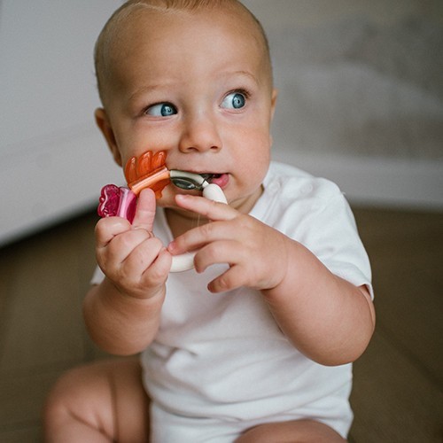 BABYONO Chrastítko s kousátkem 3m+ Fruits