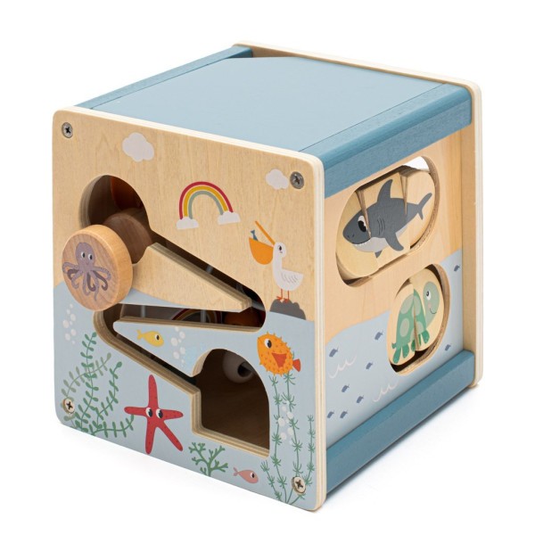 BABY MIX Dřevěná multifunknčí kostka Ocean Montessori