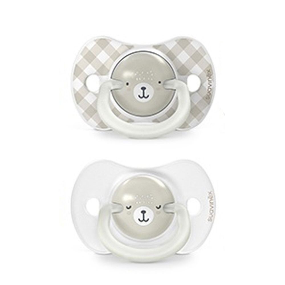 SUAVINEX Šidítko DEN&NOC fyziologické silikon WILD & FREE 6-18 m - 2 ks - 2 ks - šedé