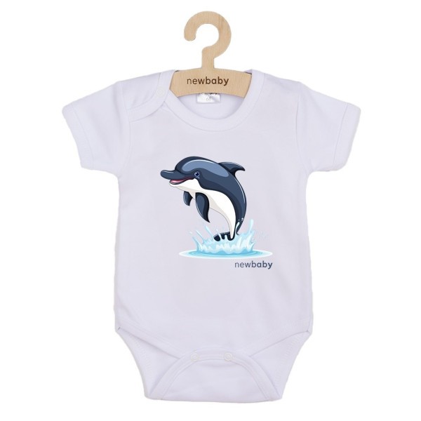 NEW BABY Dětské body s potiskem Dolphin- krátký rukáv