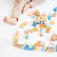 SARO BABY Dřevěné kostky v kyblíku 60ks 24m+