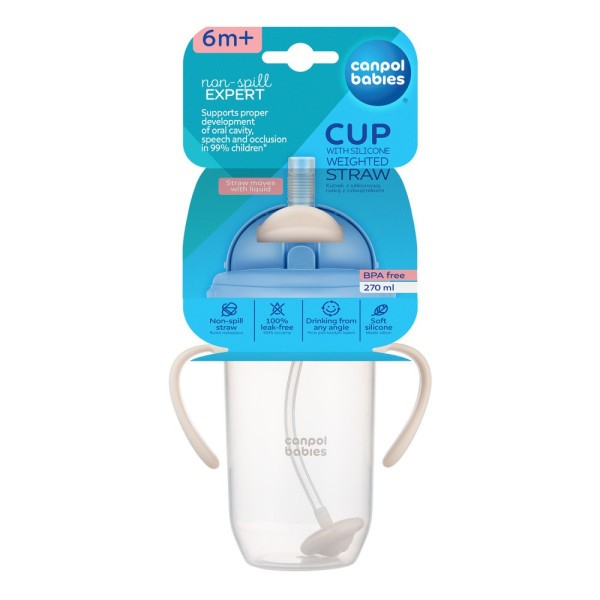 CANPOL BABIES Hrneček nevylévací se slámkou a závažím 270ml
