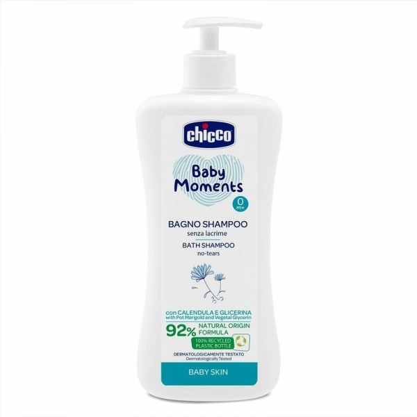 CHICCO Šampon na vlasy a tělo s dávkovačem Baby Moments 92 % přírodních složek 500 ml