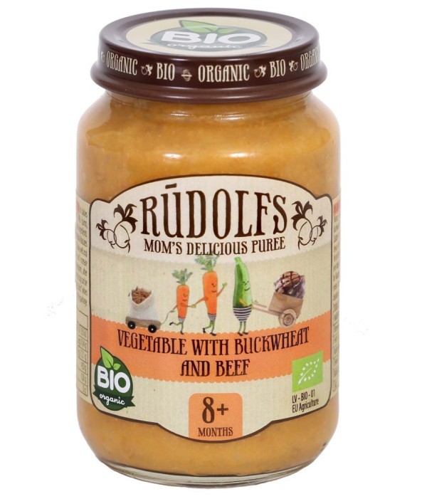 RUDOLFS BIO Zelenina s pohankou a hovězím masem 190 g (od 8 měsíců) - Zelenina s pohankou a hovězím masem 190 g