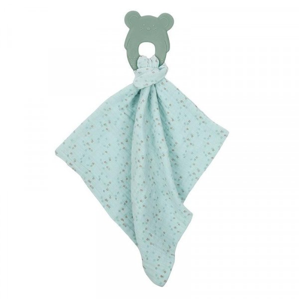 NATTOU Kousátko silikonové bez BPA s bavlněnou dečkou 28 x 28 cm - Mint