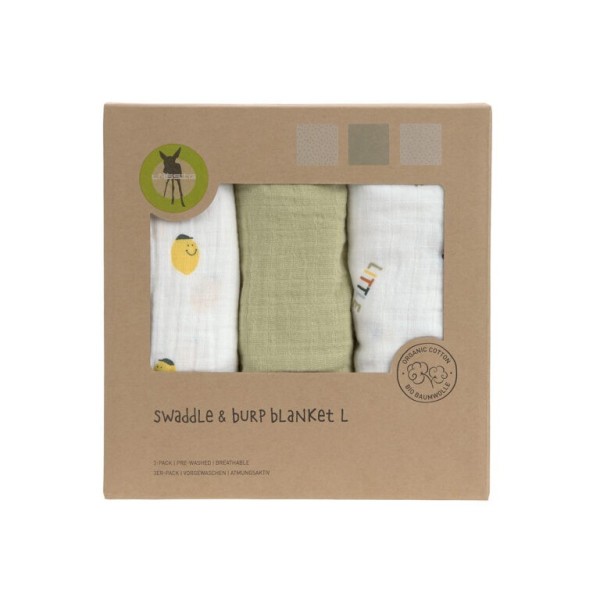 LÄSSIG Swaddle Burp blanket 85x85 Happy Fruits, 3 ks