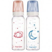 Canpol babies láhev skleněná s jednobarevným potiskem 240ml Teddy Friend