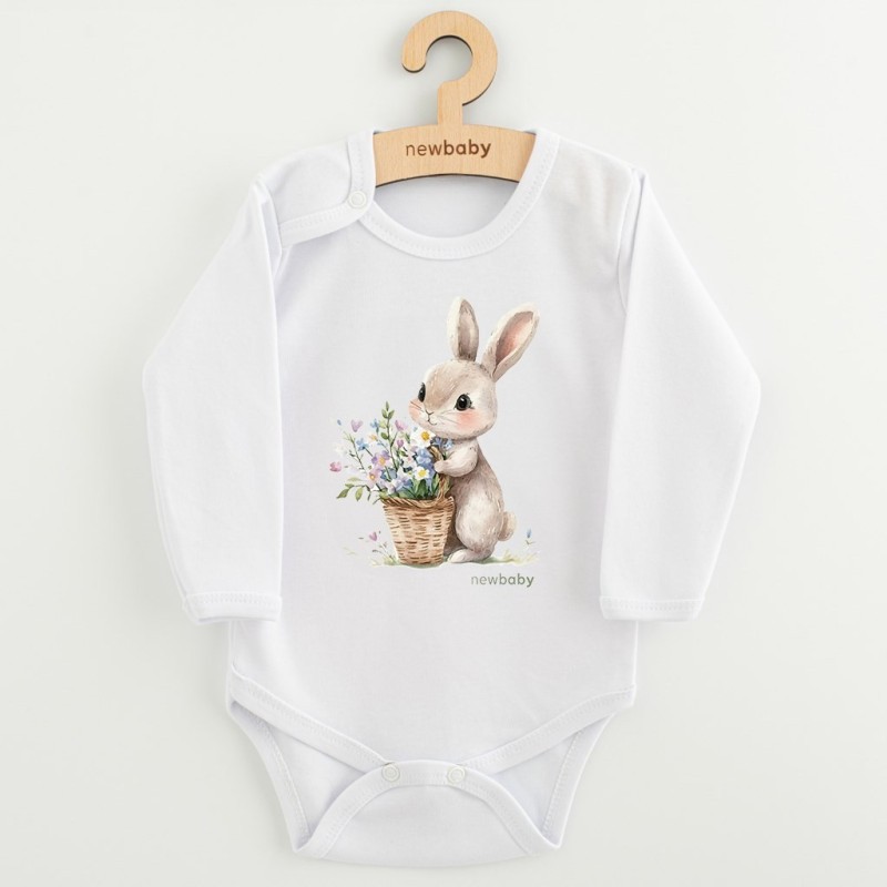 NEW BABY Dětské body s potiskem Králíček s květinkami