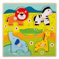 Dřevěné puzzle s úchyty Zvířátka v ZOO 12m+