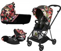 Kočárek CYBEX Set Mios Seat Pack Fashion Spring Blossom 2021 včetně autosedačky, podvozek Mios Matt Black