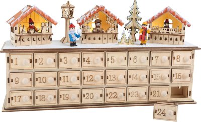 Dřevěný adventní kalendář Vánoční trhy