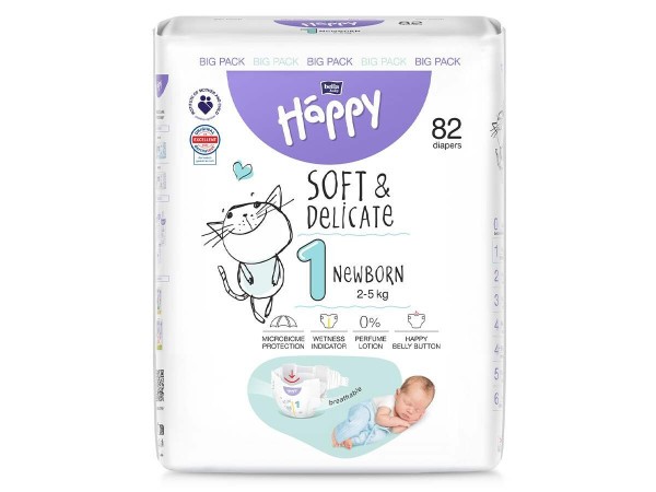 BELLA HAPPY Pleny jednorázové Soft&Delicate 1 Newborn (2-5 kg) 82 ks