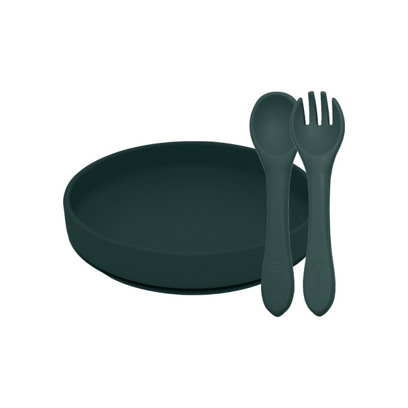 PETITE&MARS Set jídelní silikonový TAKE&MATCH 2 ks talíř + příbor 6m+
