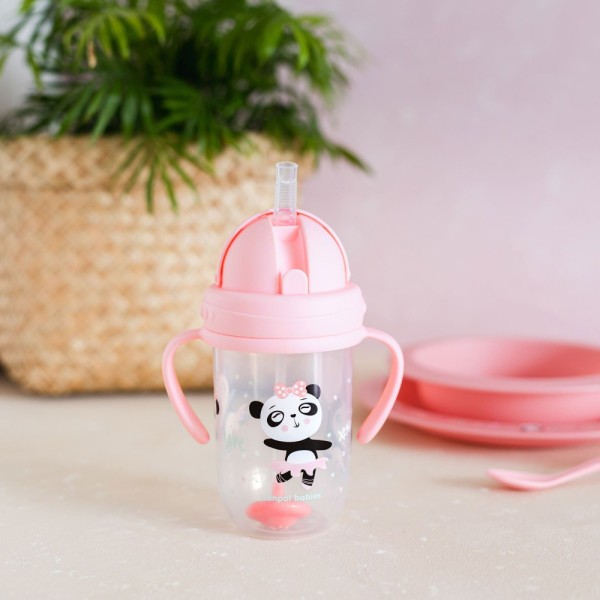 CANPOL BABIES Nevylévací hrneček se slámkou a závažím EXOTIC ANIMALS 270ml