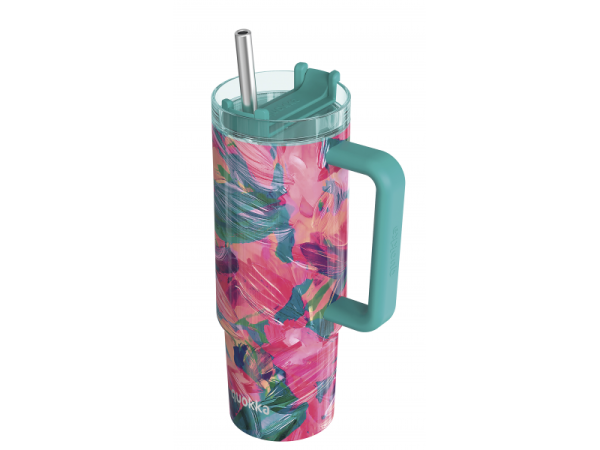 QUOKKA Nerezový termohrnek s brčkem Vibe 880 ml - Oil Petals 880 ml