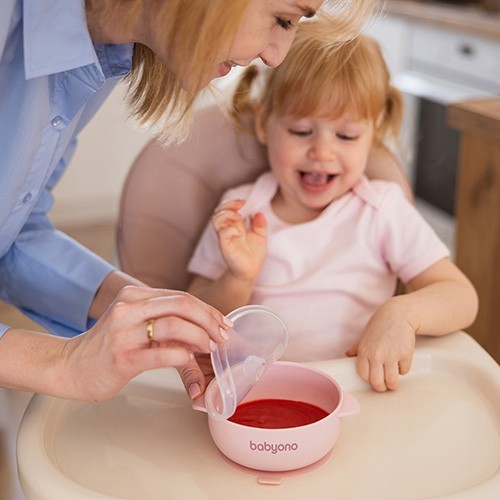 BABYONO Miska silikonová s přísavkou a víčkem 6m+