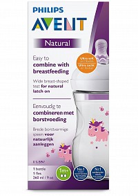 Láhev Avent Natural 260 ml, 1 ks jednorožec nová Láhev Avent Natural 260 ml, 1 ks jednorožec nová