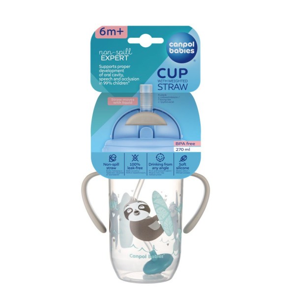 CANPOL BABIES Nevylévací hrneček se slámkou a závažím EXOTIC ANIMALS 270ml