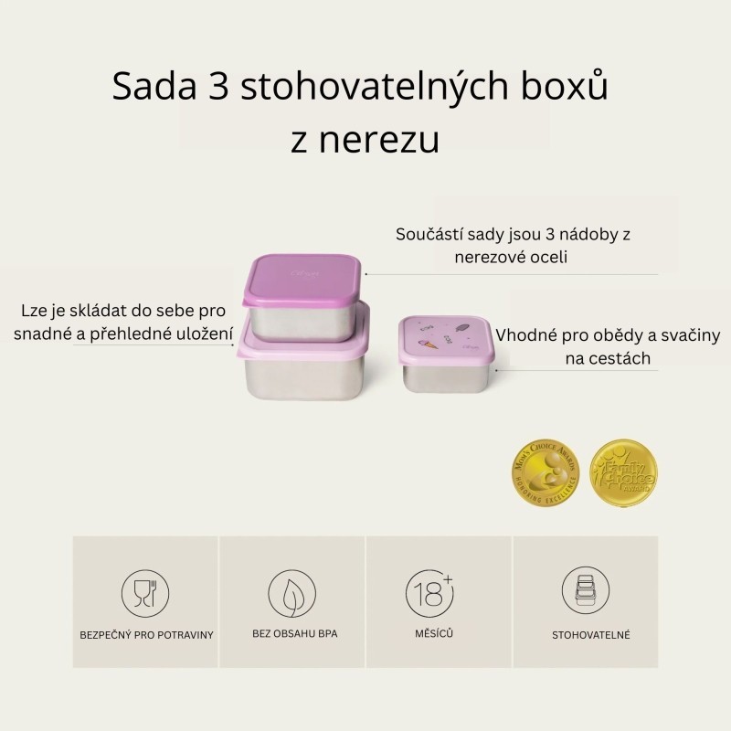 CITRON Sada 3 stohovatelných boxů z nerezu