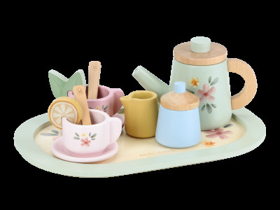 Čajový set dřevěný s květinovým potiskem