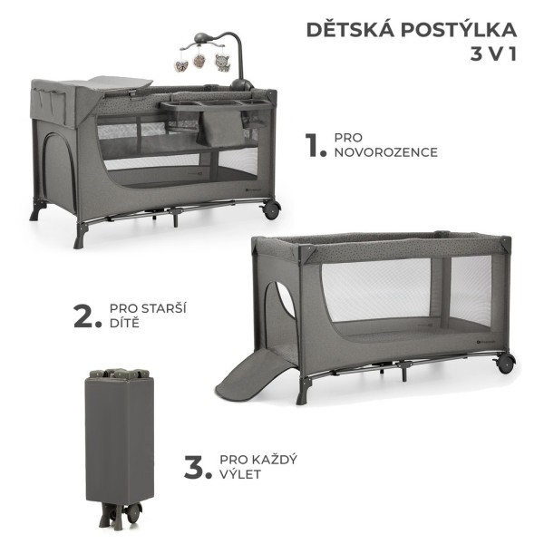 KINDERKRAFT Postýlka cestovní Joy 2 s doplňky
