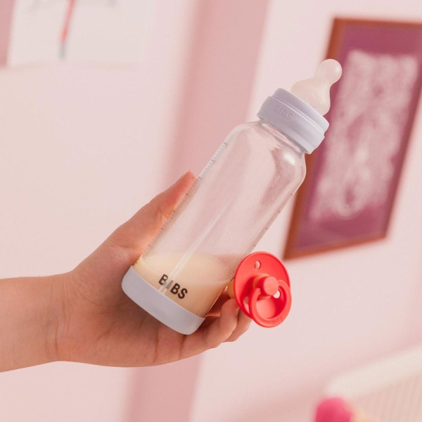BIBS antikoliková skleněná lahev se silikonovým dudlíkem 240ml