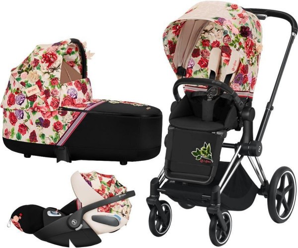 Kočárek CYBEX Set Priam Lux Seat Fashion Spring Blossom 2021 včetně autosedačky, podvozek priam chrome black