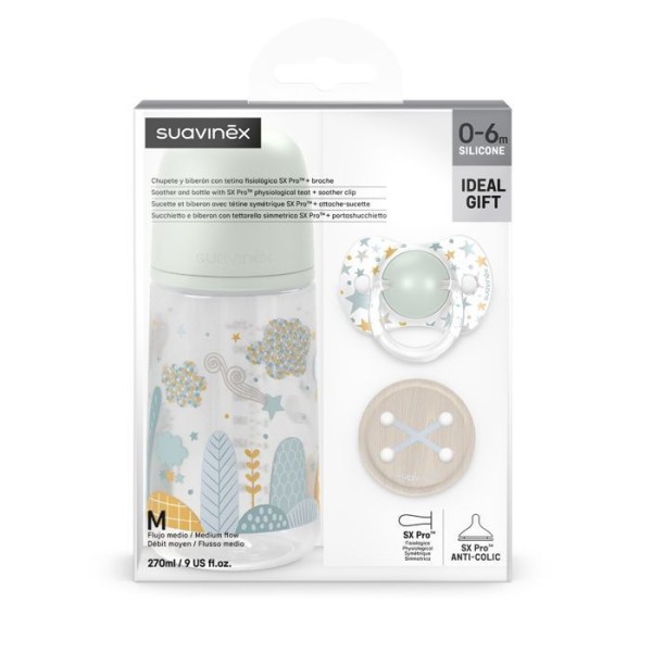 SUAVINEX Sada láhev 270ml + dudlík fyziologický 0/6m + klip Dreams