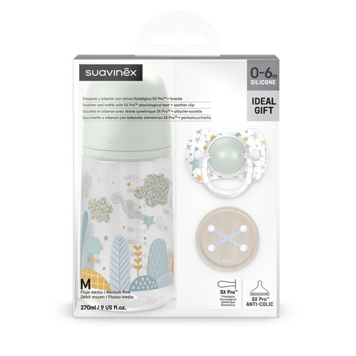 SUAVINEX Sada láhev 270ml + dudlík fyziologický 0/6m + klip Dreams