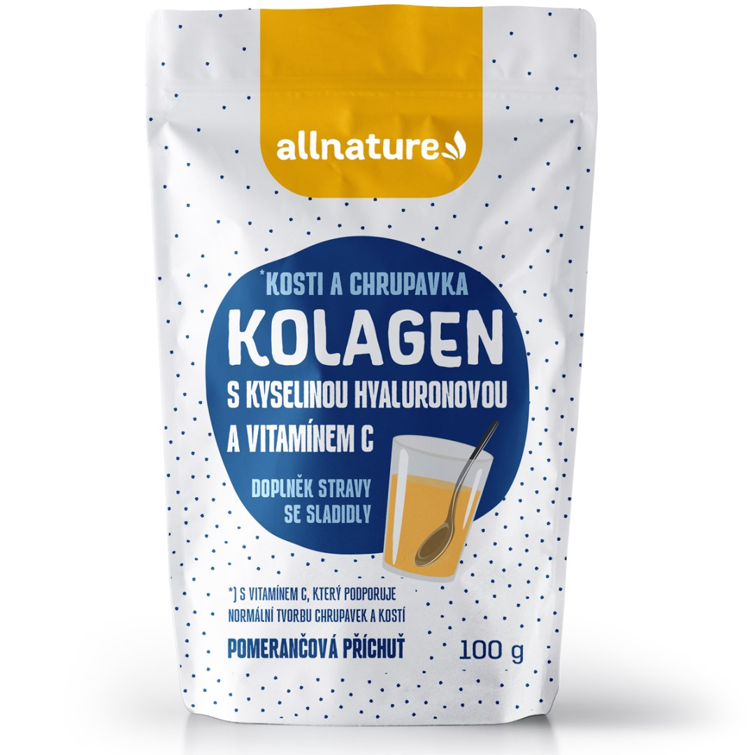 ALLNATURE Kolagen s kyselinou hyaluronovou a vitamínem C - příchuť pomeranč 100 g -  100 g