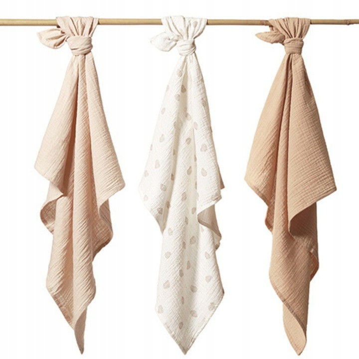 BABYONO Plenky mušelínové nařasené 70x70 cm sada 3 ks