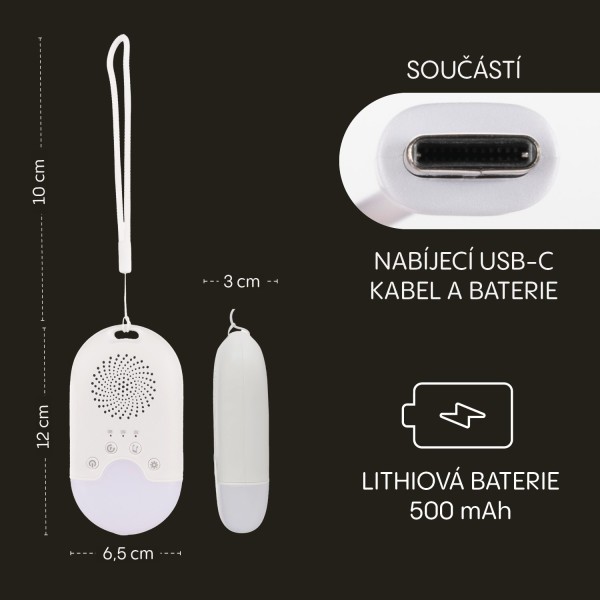 ZOPA Přenosný usínací modul s LED světlem, bílým šumem a zvuky