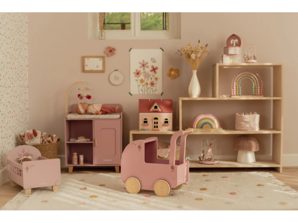 LITTLE DUTCH Kočárek pro panenky dřevěný s peřinkou Pink