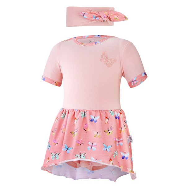 LITTLE ANGEL Body šaty tenké KR set Outlast® - sv.broskvová/motýlci