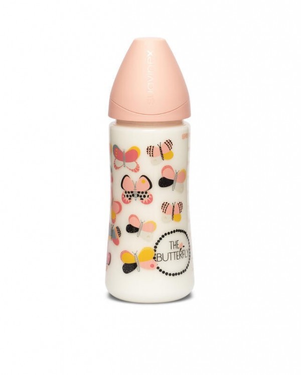 SUAVINEX LÁHEV Kulatá savička SILIKON 360 ml - ORANŽOVÝ MOTÝL