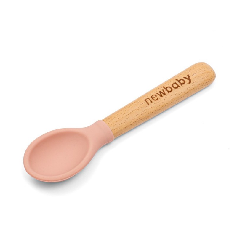 NEW BABY Silikonová lžička s dřevěnou rukojetí