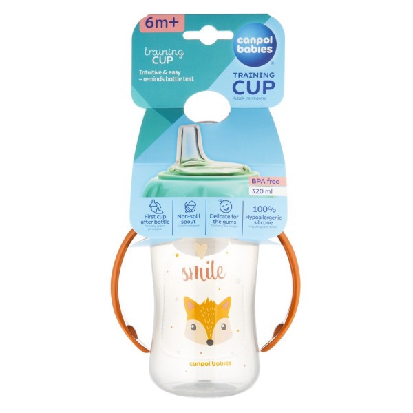 CANPOL BABIES Hrneček tréninkový CUTE ANIMALS se silikonovým pítkem 320ml