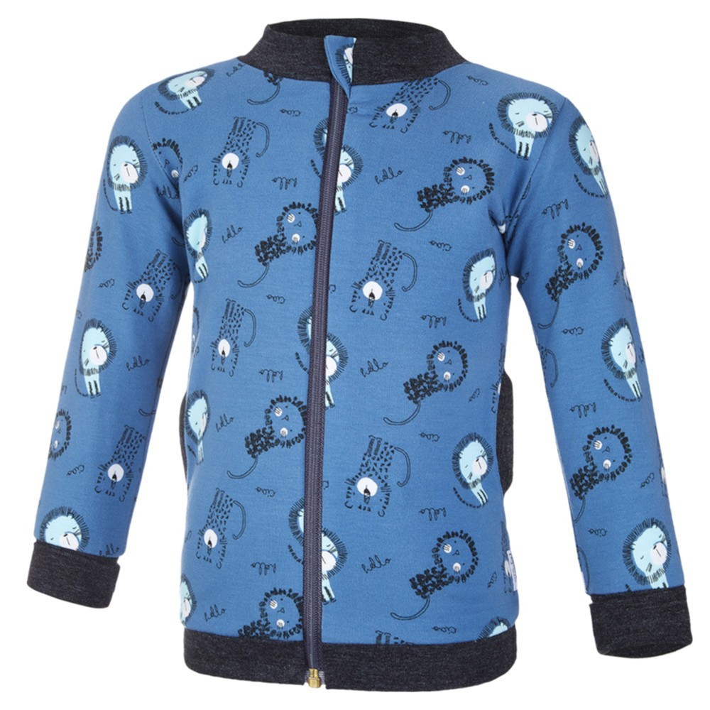 LITTLE ANGEL Mikina podšitá Outlast® - denim lvíčci/šedý melír