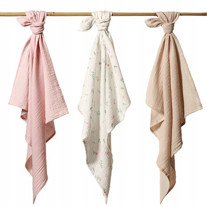 BABYONO Plenky mušelínové nařasené 70x70 cm sada 3 ks