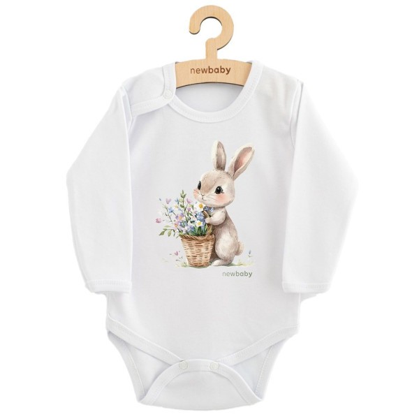 NEW BABY Dětské body s potiskem Králíček s květinkami