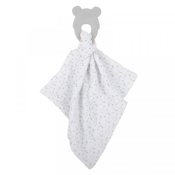 NATTOU Kousátko silikonové bez BPA s bavlněnou dečkou 28 x 28 cm - grey