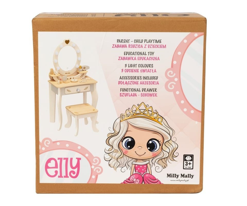 MILLY MALLY Velký dřevěný toaletní stolek pro děti s LED osvětlením a stoličkou Elly