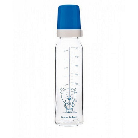 Canpol babies láhev skleněná s jednobarevným potiskem 240ml Teddy Friend