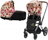 Kočárek CYBEX Priam Lux Seat Fashion Spring Blossom 2021 včetně korby, podvozek priam chrome brown