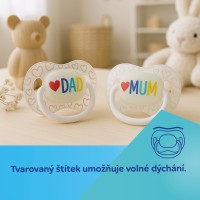 CANPOL BABIES Dudlík svítící silikonový symetrický LOVE MUM&DAD 0-6m 2ks