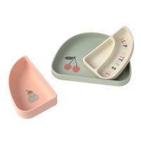 LÄSSIG Silikonový jídelní set Dish Set Silicone Section Happy Fruits