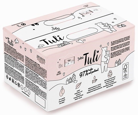 LUBA Tuli BIG PACK dětské vlhčené ubrousky s 97 % vody a panthenolem - 8x60 ks