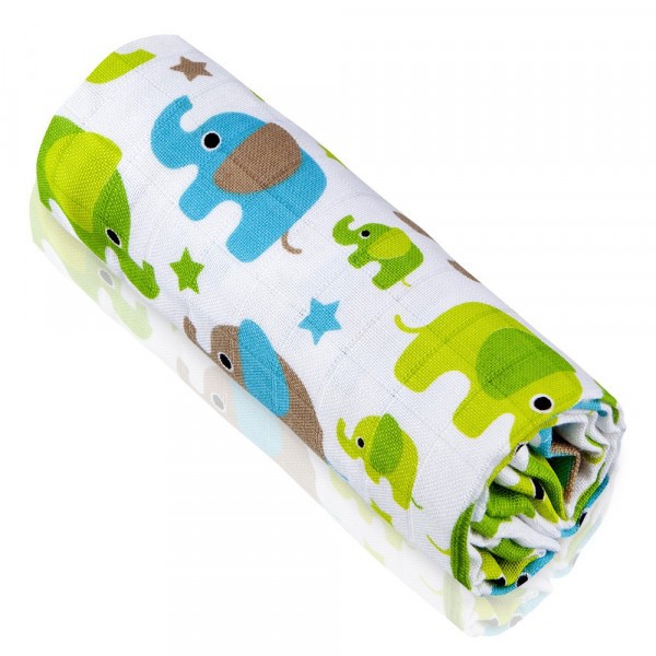 T-TOMI BIO Velká bambusová osuška Green elephants