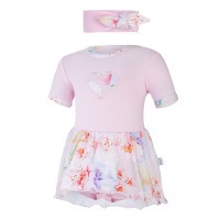 LITTLE ANGEL Body šaty tenké KR set Outlast® - růžová baby/sv.růžová květy